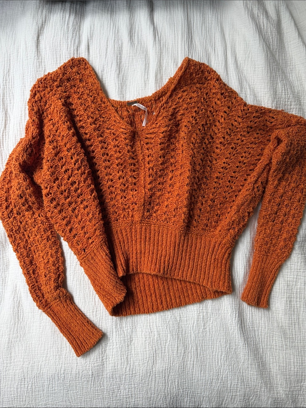 Women's Free People Orange Knit V-Neck Sweater